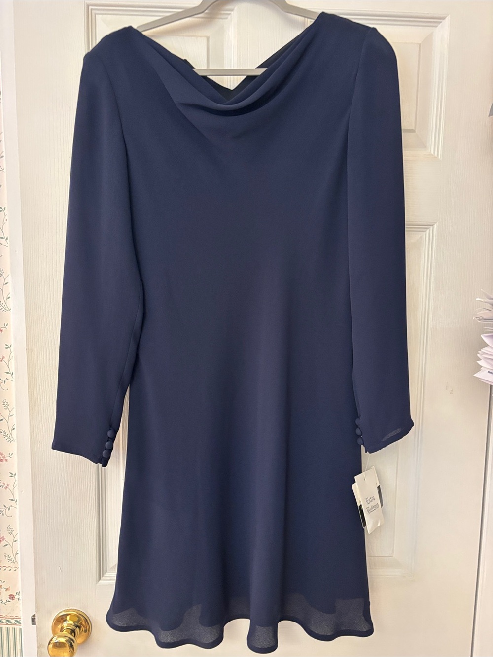Liz Claiborne Navy Cowl Neck Long-Sleeve Women's Dress